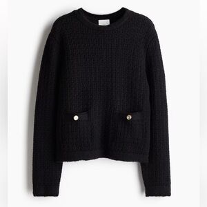H&M Women’s Pointelle-Knit Sweater in black.